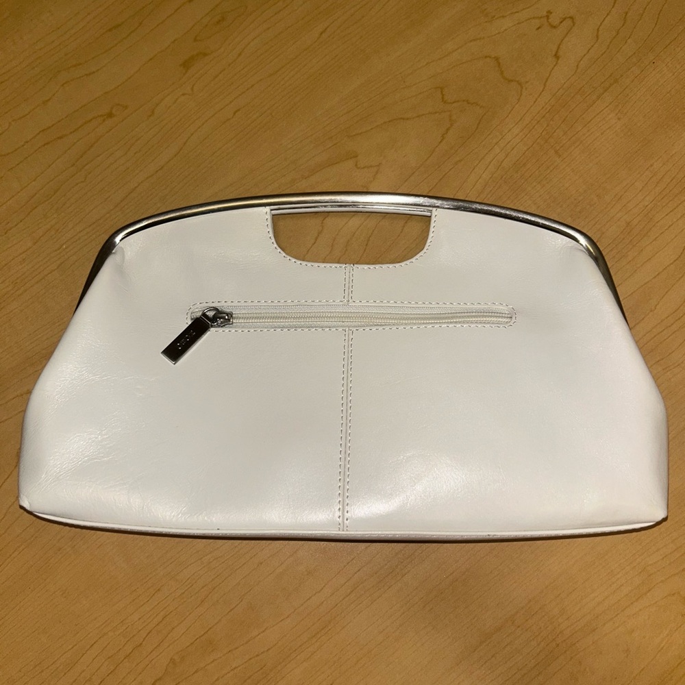 Hobo international leather white color clutch handbag. White with silver metal.